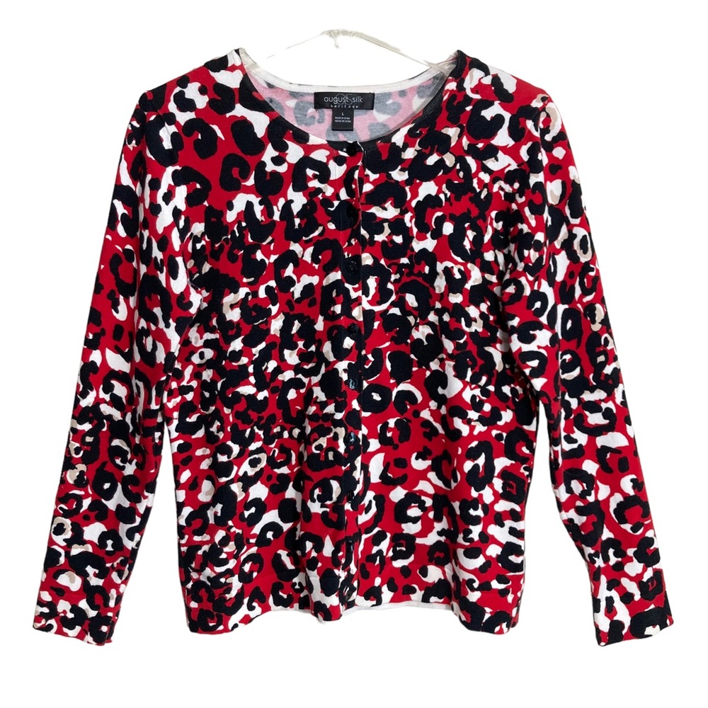 August Silk Button-Up Knit Cardigan Sweater